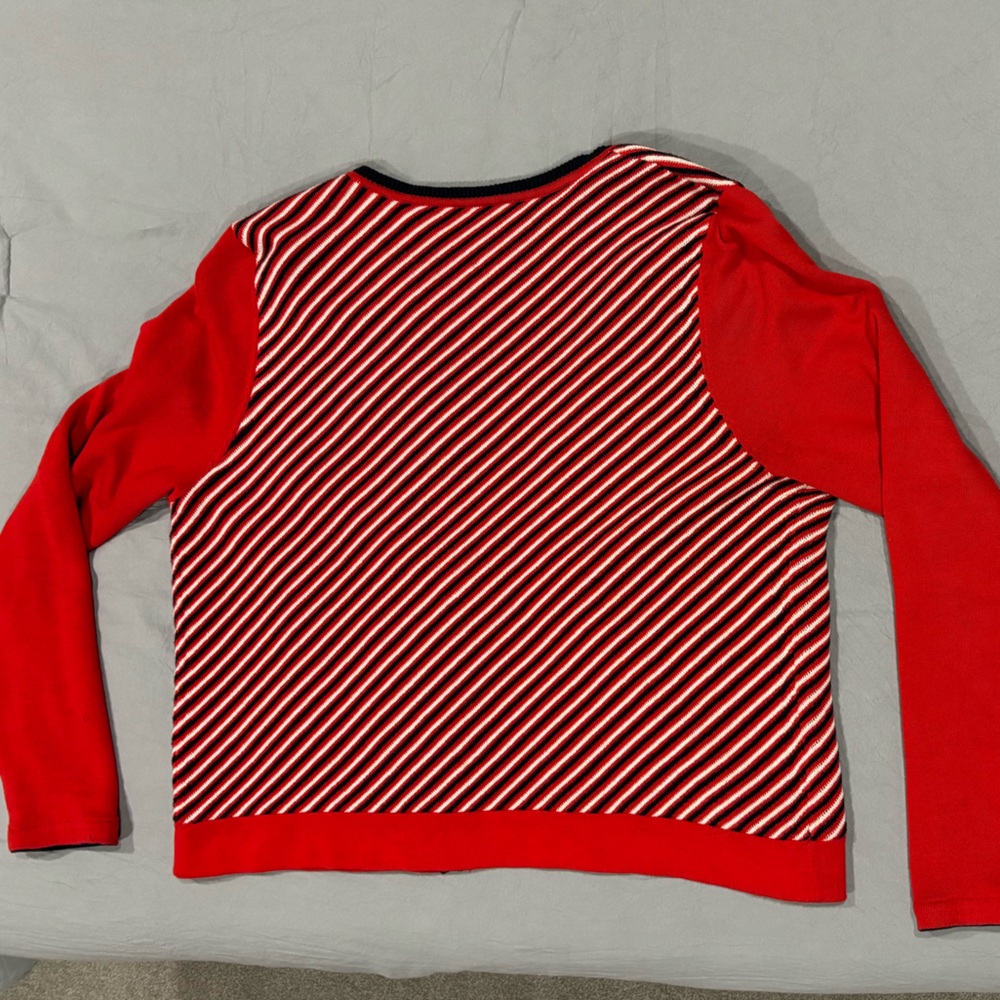 CAbi blue and red striped reversible sweater, size large. Thick soft material. - Picture 6 of 9
